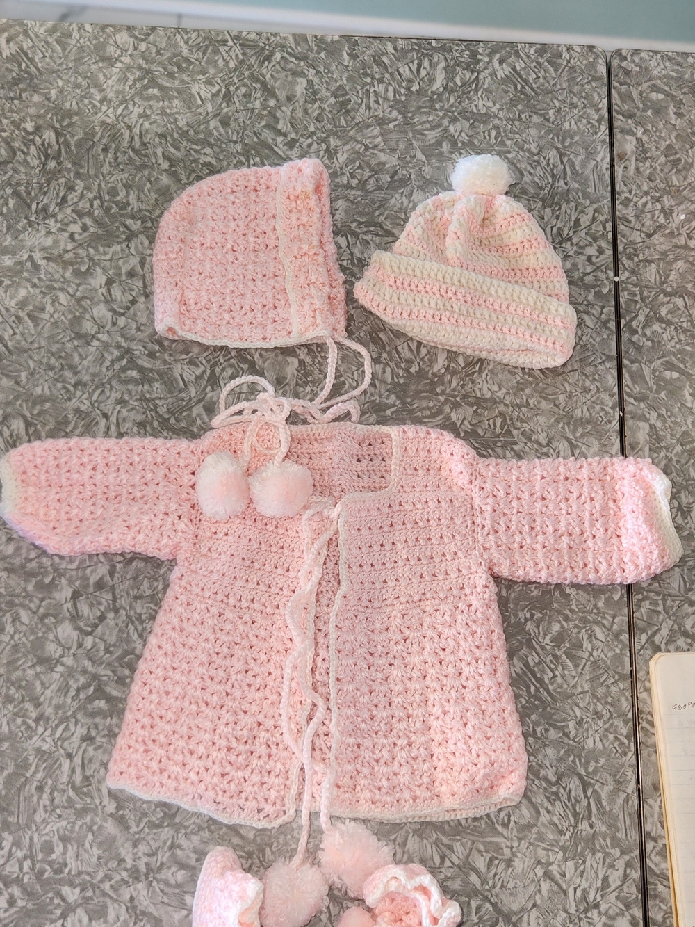 Baby Pink Crochet Hat & Cardigan Set - Unbranded